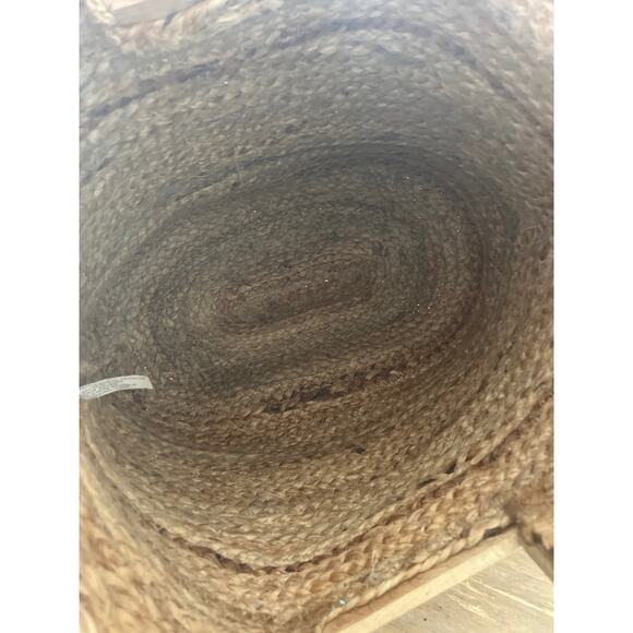 Beach Wood Handle Jute Tote Bag in Aqua - Picture 5 of 11